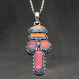 Colorful Dichroic Glass Silver Pendant Necklace for Women Girls Men