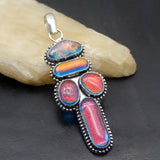 Colorful Dichroic Glass Silver Pendant Necklace for Women Girls Men