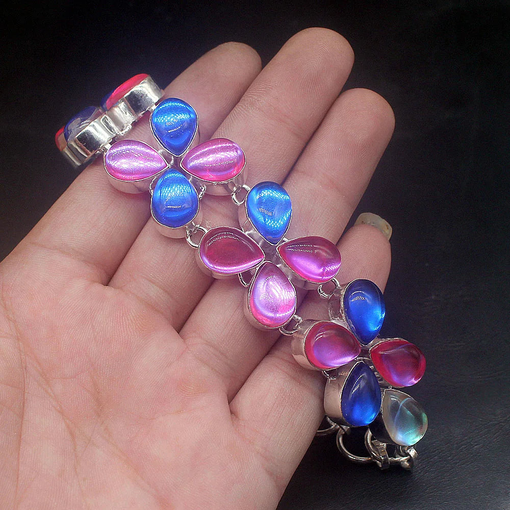 Colorful Topazz Silver Charms Bracelets Women 8 Inch