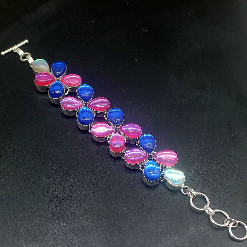 Colorful Topazz Silver Charms Bracelets Women 8 Inch