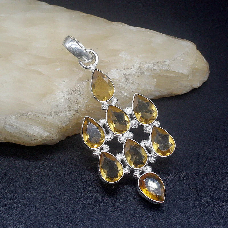 Yellow Citrine Silver Charm Necklace Pendant for Women