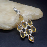 Yellow Citrine Silver Charm Necklace Pendant for Women