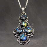 Hermosa Dichroic Glass Silver Pendant Necklace 75mm DH49