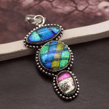 Hermosa Jewelry Rainbow Dichroic Glass Silver Pendant Necklace Charm DH31