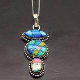 Hermosa Jewelry Rainbow Dichroic Glass Silver Pendant Necklace Charm DH31