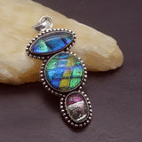 Hermosa Jewelry Rainbow Dichroic Glass Silver Pendant Necklace Charm DH31