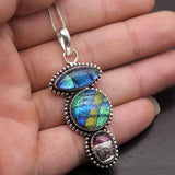 Hermosa Jewelry Rainbow Dichroic Glass Silver Pendant Necklace Charm DH31