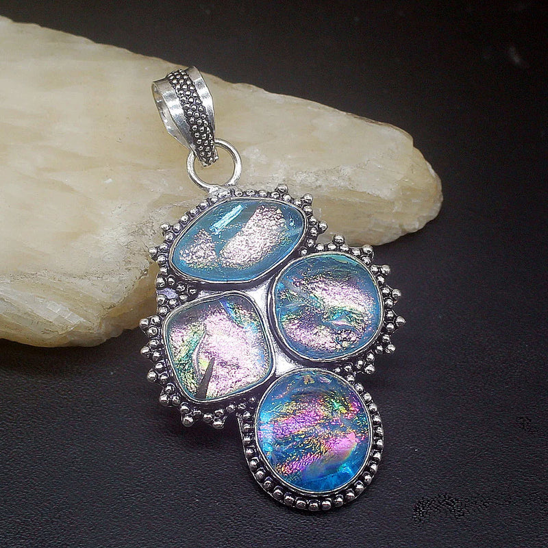 Dichroic Glass Charm Necklace Pendant for Women