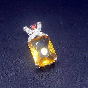 Yellow Citrine Garnet Silver Charm Necklace Pendant