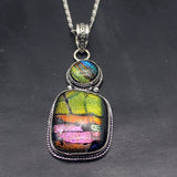 Hermosa Jewelry Royal Rainbow Dichroic Glass Silver Pendant Necklace