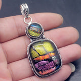 Hermosa Jewelry Royal Rainbow Dichroic Glass Silver Pendant Necklace