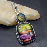 Hermosa Jewelry Royal Rainbow Dichroic Glass Silver Pendant Necklace