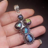 Vintage Dichroic Glass Silver Charm Necklace Pendant