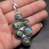 Dichroic Glass Silver Pendant Necklace Charm 75mm DH38