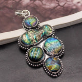 Dichroic Glass Silver Pendant Necklace Charm 75mm DH38