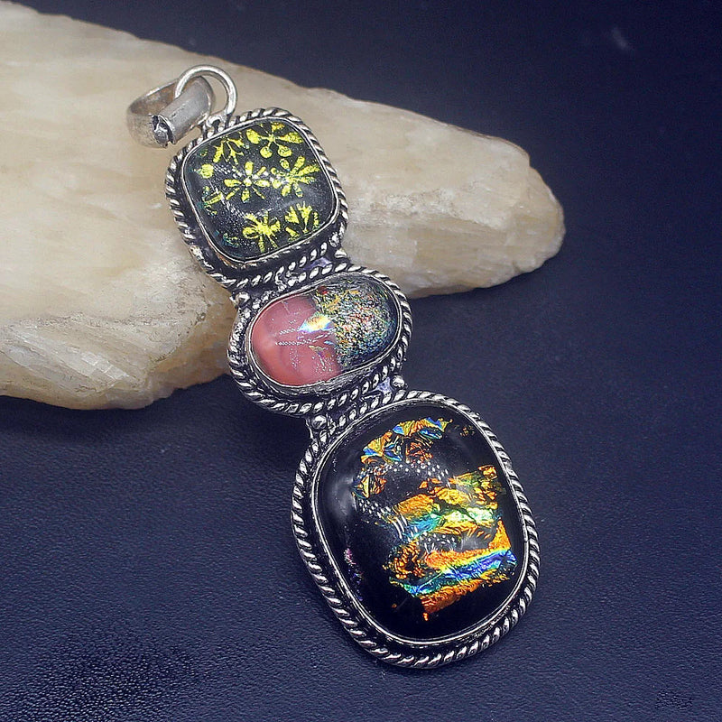 Dichroic Glass Silver Charm Necklace Pendant for Women