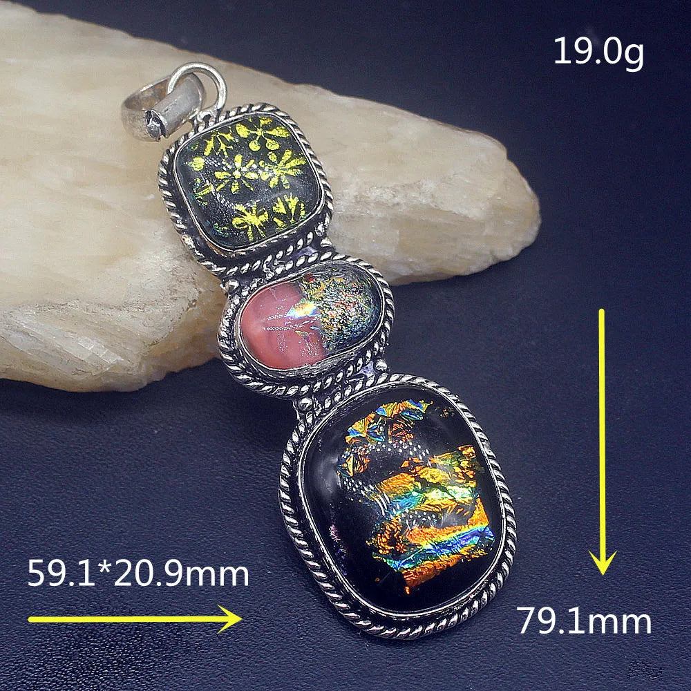Dichroic Glass Silver Charm Necklace Pendant for Women