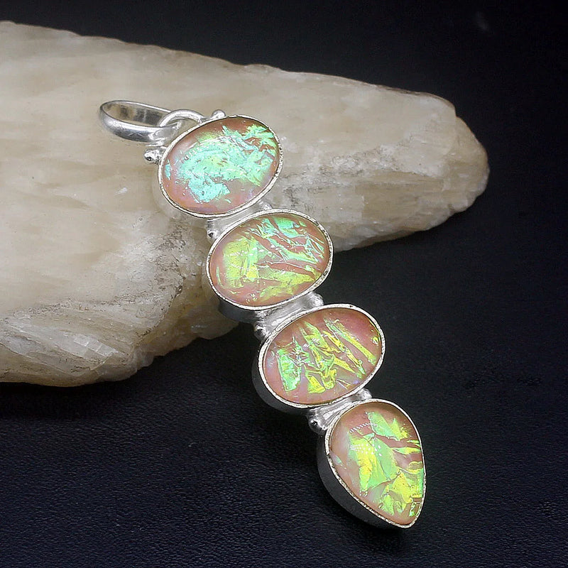 Hermosa Natural Dichroic Glass Charm Necklace Pendant