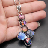 Hermosa Gemstone Dichroic Glass Silver Pendant Necklace Charm