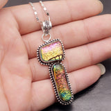 Hermosa Rainbow Dichroic Glass Silver Pendant Necklace