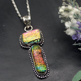 Hermosa Rainbow Dichroic Glass Silver Pendant Necklace