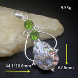 Abalone Shell Green Peridot Charm Necklace Pendant for Women