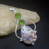Abalone Shell Green Peridot Charm Necklace Pendant for Women