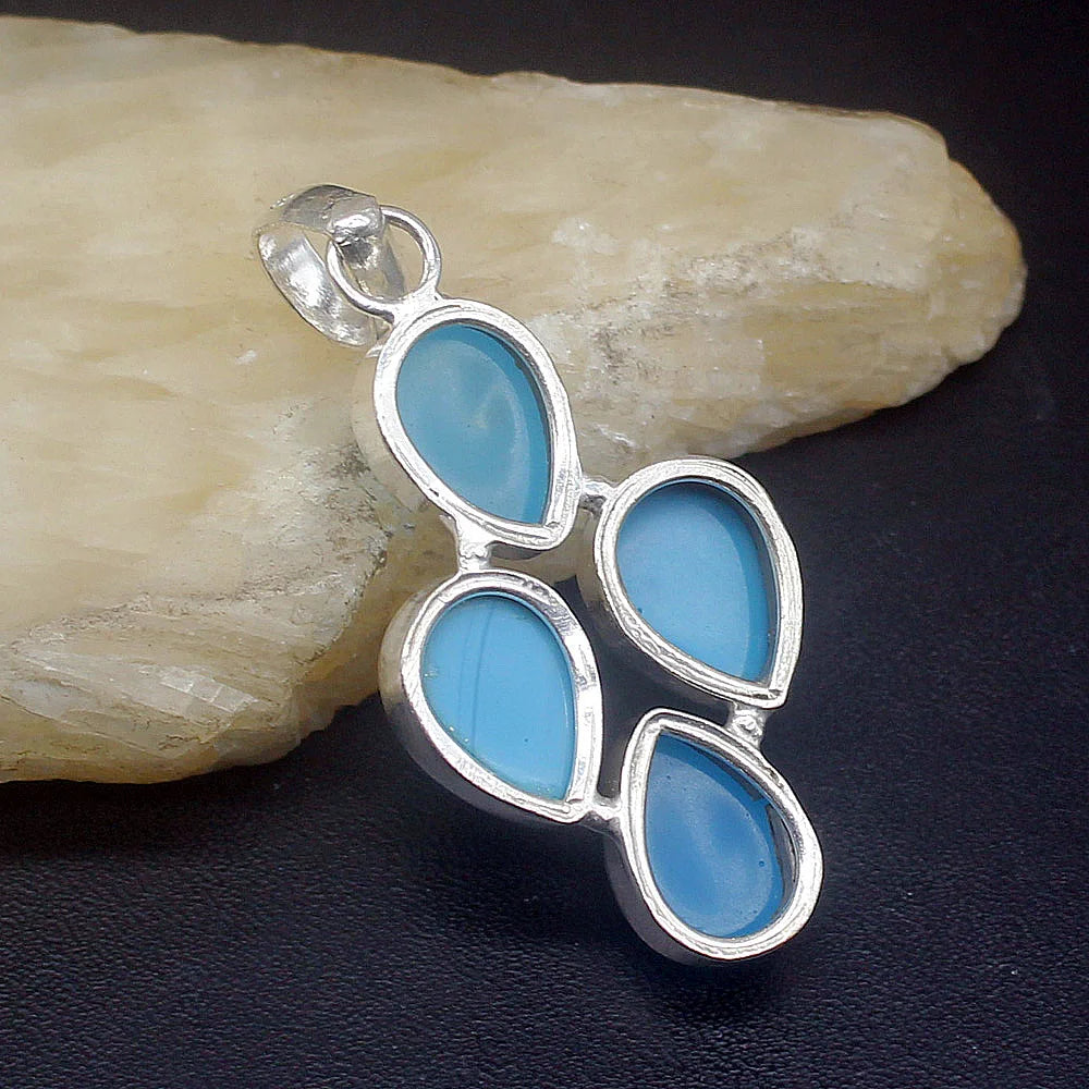 Natural Agate Silver Charm Necklace Pendant for Women