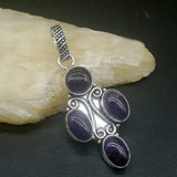 Purple Charoite Silver Charm Necklace Pendant for Women