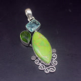 Green Turquoise Peridot Silver Charm Necklace Pendant