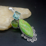 Green Turquoise Peridot Silver Charm Necklace Pendant