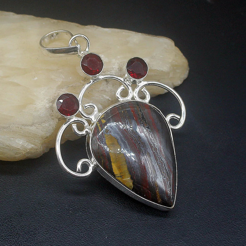 Hematite Garnet Silver Necklace Pendant for Women
