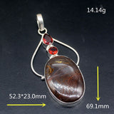 Natural Hematite Blood Red Garnet Silver Charm Necklace Pendant