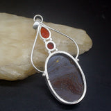 Natural Hematite Blood Red Garnet Silver Charm Necklace Pendant