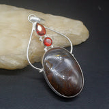 Natural Hematite Blood Red Garnet Silver Charm Necklace Pendant