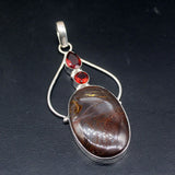 Natural Hematite Blood Red Garnet Silver Charm Necklace Pendant
