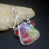 Solar Quartz Blood Red Garnet Silver Charm Necklace Pendant