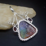 Solar Quartz Blood Red Garnet Silver Charm Necklace Pendant
