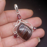 Hematite Red Garnet Silver Charm Necklace Pendant for Women