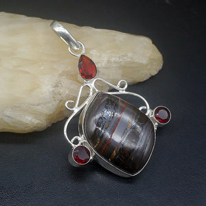 Hematite Red Garnet Silver Charm Necklace Pendant for Women