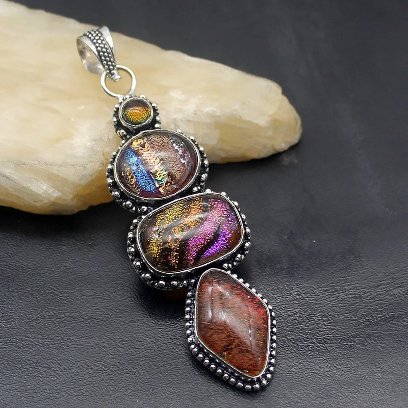 Beautiful Dichroic Glass Pendant Necklace Charm