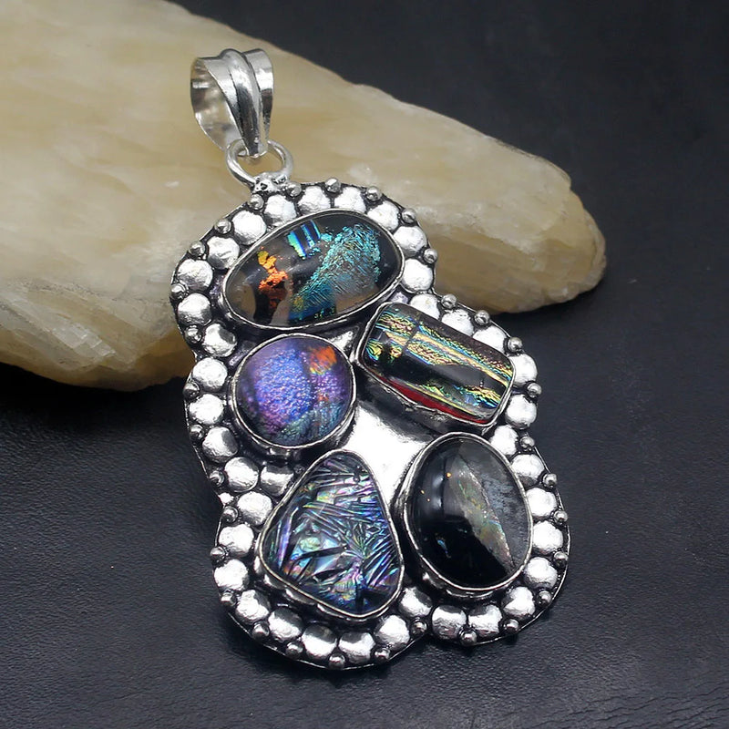 Hermosa Dichroic Glass Silver Pendant Necklace