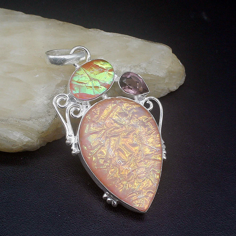 Purple Amethyst Dichroic Glass Charm Necklace Pendant