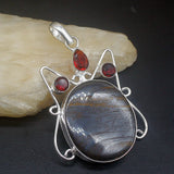 Hematite Red Garnet Silver Charm Necklace Pendant