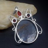 Hematite Red Garnet Silver Charm Necklace Pendant