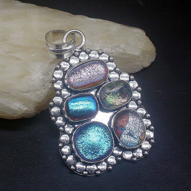 Royal Dichroic Glass Silver Charm Necklace Pendant for Women