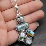 Dichroic Glass Silver Pendant Necklace for Women Men