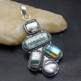 Dichroic Glass Silver Pendant Necklace for Women Men