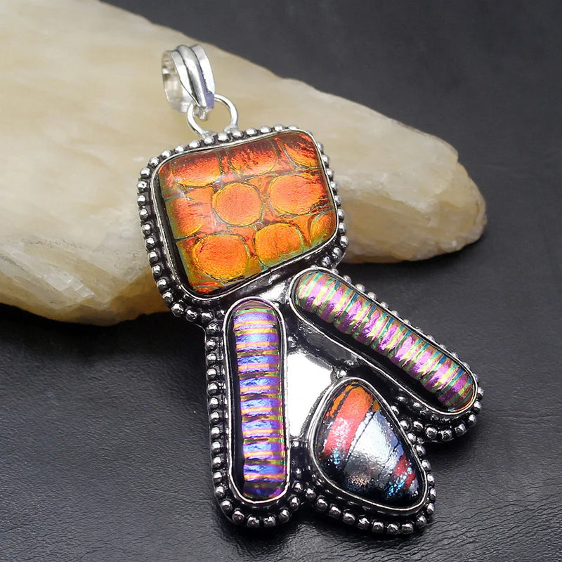 Mysterious Dichroic Glass Silver Pendant Necklace Charm DH03