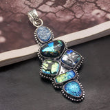 Hermosa Rainbow Dichroic Glass Silver Pendant Necklace Charm DH04